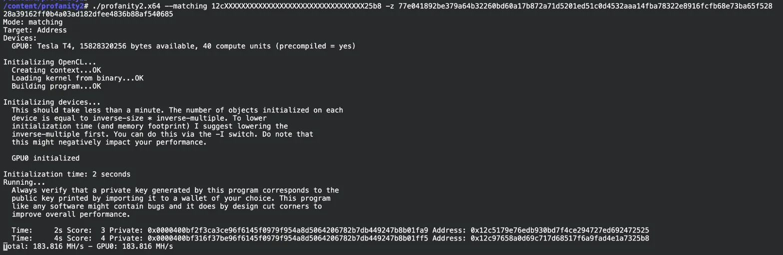 Profanity2 GPU Output