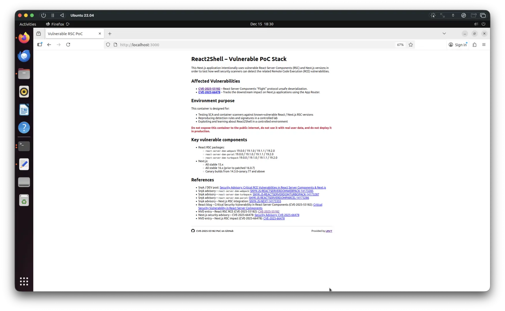 Vulnerable Application Homepage